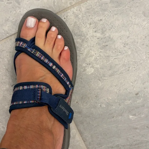 Skechers Navy Strappy Sandals with Multicolor Accent - Picture 3 of 7